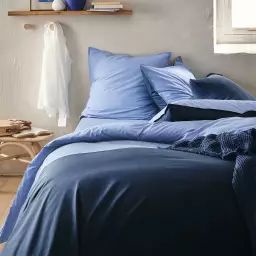 Parure de lit en percale de coton bleu 260×240