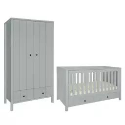 Chambre bébé : Duo – Lit évolutif 70×140 armoire 2 portes gris