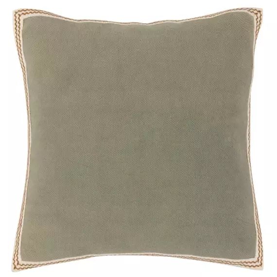 Housse de coussin en coton bleu vert avec galon 40×40