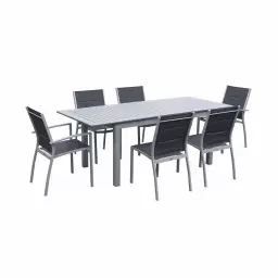 Salon de jardin gris en aluminium table extensible et 6 chaises