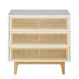 Commode 3 tiroirs blanche cannage en rotin