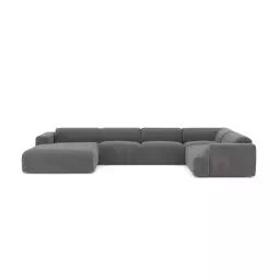 Canapé panoramique gauche velours texturé gris
