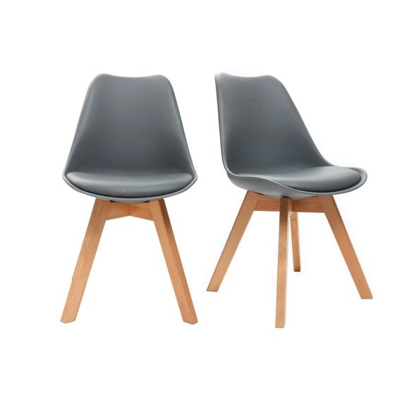 Chaises design grises avec pieds bois clair (lot de 2) PAULINE