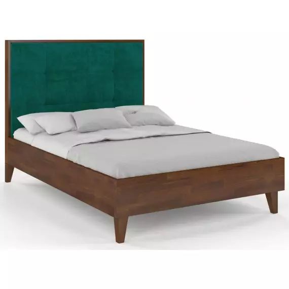 Lit avec tête de lit sommier noyer massif vert 160x200cm