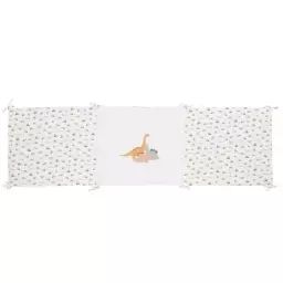 Tour de lit bébé réversible blanc en coton biologique imprimé dinosaure 180×52 cm