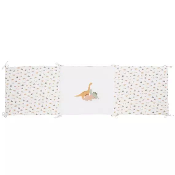 Tour de lit bébé réversible blanc en coton biologique imprimé dinosaure 180×52 cm