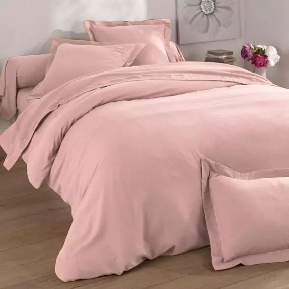 Housse de couette 260×240 rose poudré en coton