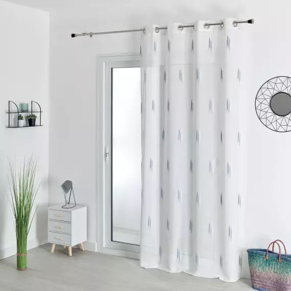 Voilage tamisant à petits traits jacquard indigo 260 x 140