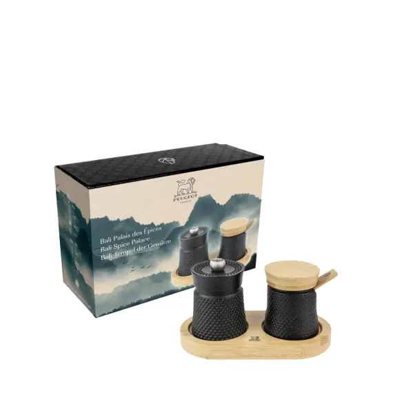Bali moulin à poivre fonte noir et sa coupelle à sel en coffret cadeau