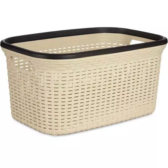 Panier à linge buanderie beige et noir 2 poignées