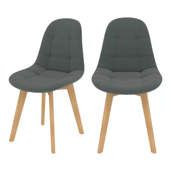 Chaise scandinave bleu/gris pieds bois d’hêtre (lot de 2)