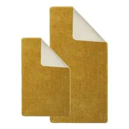 Lot de 2 tapis de bain polyester uni 60x120cm + 50x80cm 60x120cm jaune