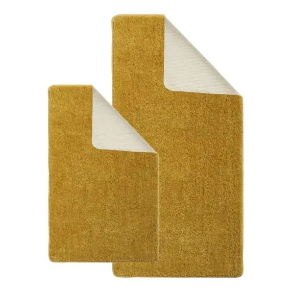Lot de 2 tapis de bain polyester uni 60x120cm + 50x80cm 60x120cm jaune