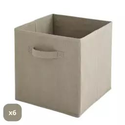 Lot de 6 paniers  pliables en tissu taupe 31x31x31cm