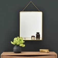 Miroir en laiton rectangulaire avec étagère Chaumont
