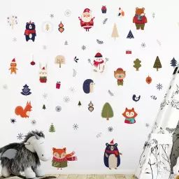 Stickers Noël animaux de la forêt du réveillon 40 x 45 cm