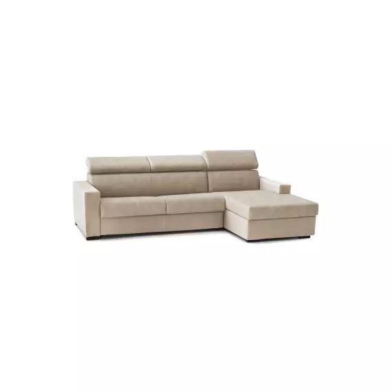 Canapé d’angle fixe 3 places en tissu beige