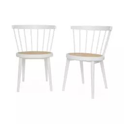 Lot de 2 chaises blanches en bois et cannage