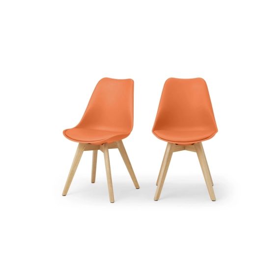 Deon, lot de 2 chaises, orange mandarine et bois clair