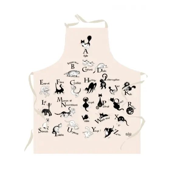 Tablier de cuisine  abécédaire en coton écru 72 x 85