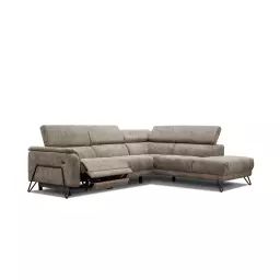 Canapé d’angle droit 5 places avec relax électrique tissu beige foncé