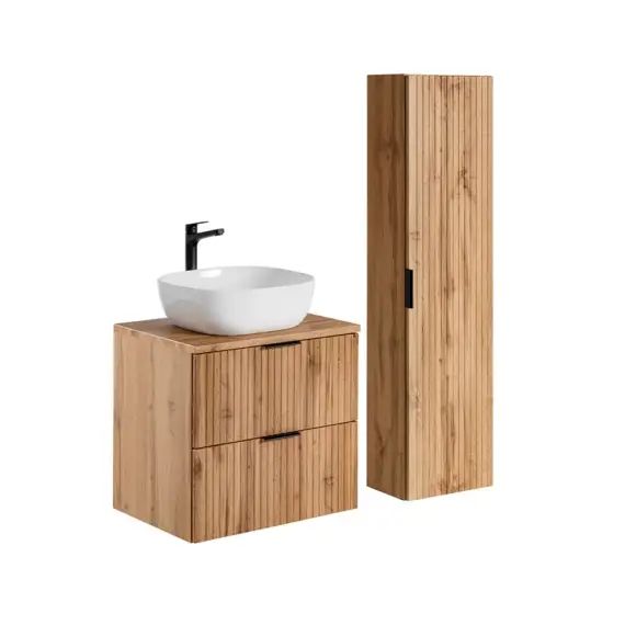 Ensemble meuble simple vasque 60cm et colonne naturel