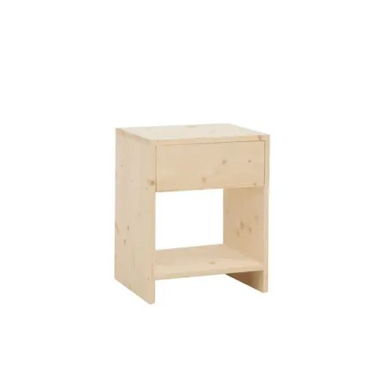 Table de chevet en bois massif avec un tiroir ton naturel 40x40cm