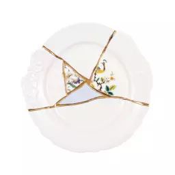 Assiette Kintsugi en Céramique, Or – Couleur Blanc – 28.36 x 28.36 x 3 cm – Designer Marcantonio