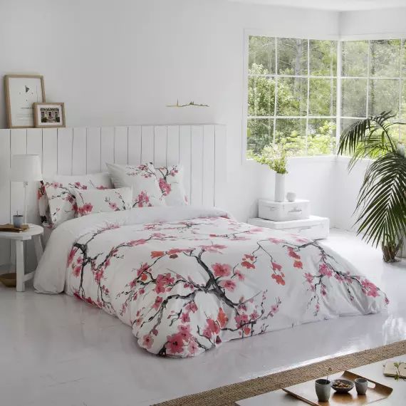 Housse de couette imprimé floral en percale Coton Rouge 240×220 cm