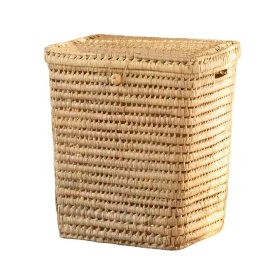 Panière à linge rectangle palmier osier naturel 40 x 36 x 50 cm