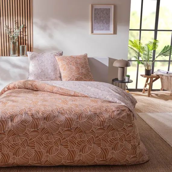 Parure de lit 2 personnes coton  imprimé camel 240x220cm