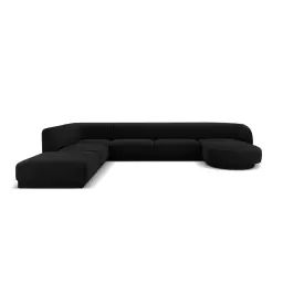 Canapé d’angle côté gauche 6 places en tissu velours noir