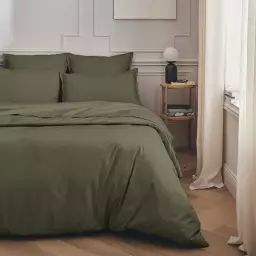 Parure de lit en percale de coton vert jungle 140×200