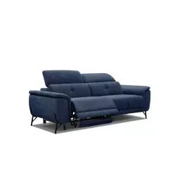 Canapé 3 places avec relax électrique à gauche tissu bleu foncé