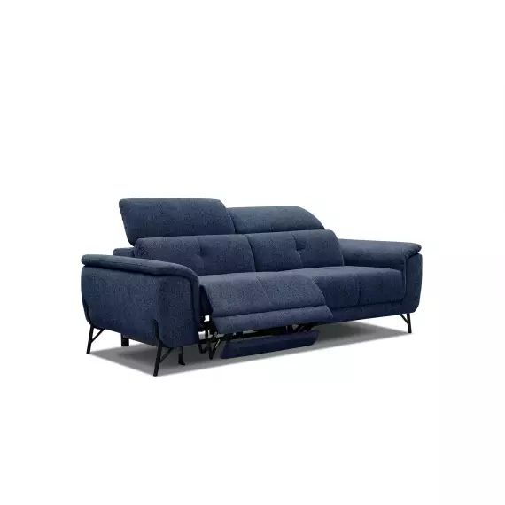 Canapé 3 places avec relax électrique à gauche tissu bleu foncé