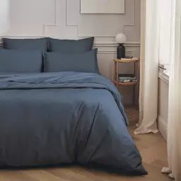 Parure de lit en percale de coton bleu nuit 140×200
