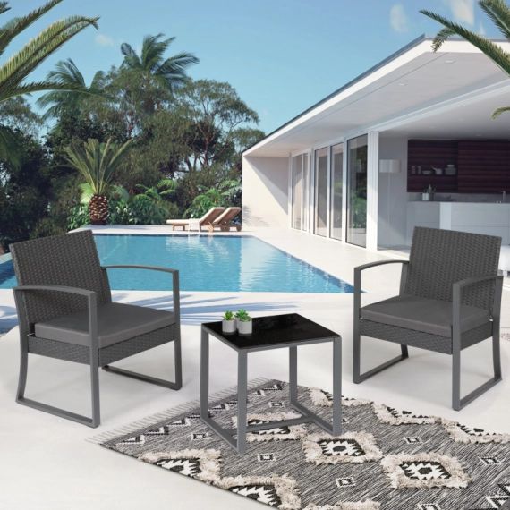 Salon de jardin bas PORTO résine tressée 2 places gris