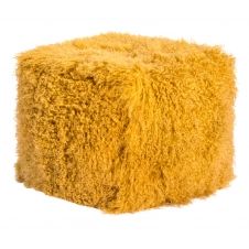 Pouf d’intérieur laine d’agneau tibétain moutarde