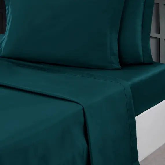 Drap plat en percale de coton  Petrol 180×290 cm