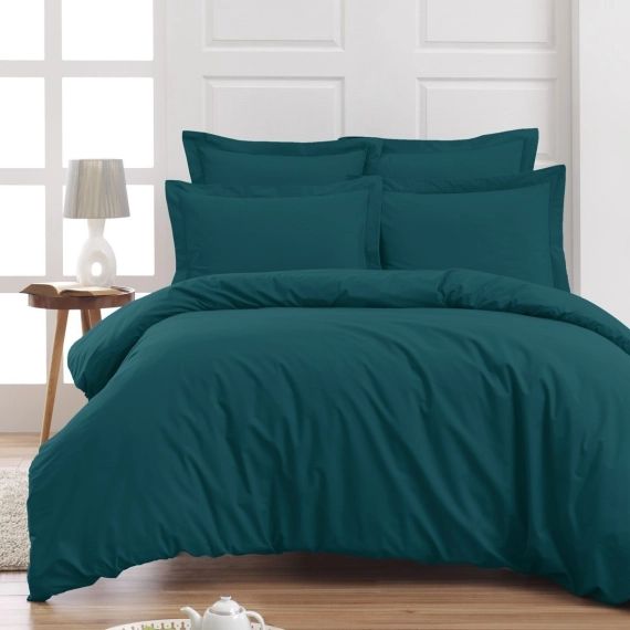 Drap plat en percale de coton  Petrol 180×290 cm