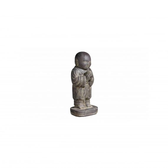 Statue de jardin moine debout en pierre gris