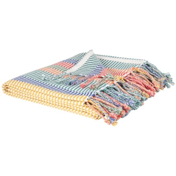 Plaid en coton tissé à franges multicolores 150×200