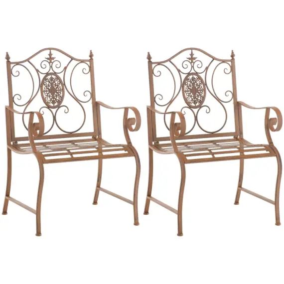 Lot 2 chaises de jardin en métal Marron antique