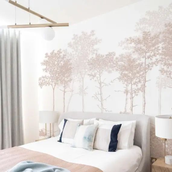 Papier peint panoramique balade dans les bois 225 x 250 cm beige