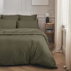 Parure de lit en percale de coton vert jungle 260×240