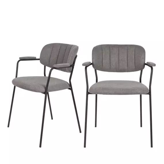 Jolien – Lot de 2 chaises avec accoudoirs et pieds noirs – Couleur – Gris
