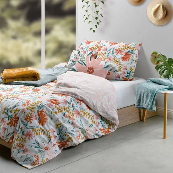 Parure housse de couette coton rose 220×240 cm