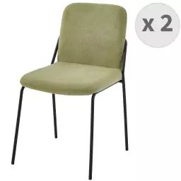 Chaise en tissu chevrons Sauge et métal noir (x2)