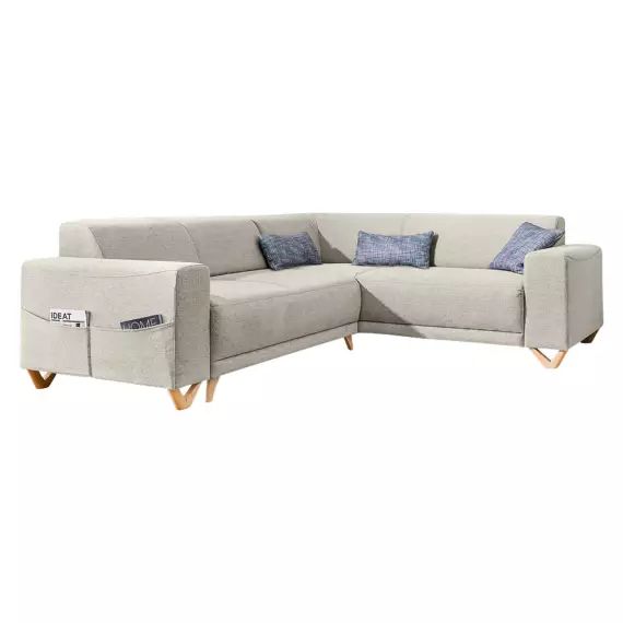 Canapé panoramique Angle droit 6 places Tissu Beige