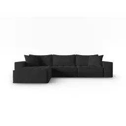 Canapé d’angle gauche modulable 5 places en tissu structurel noir
